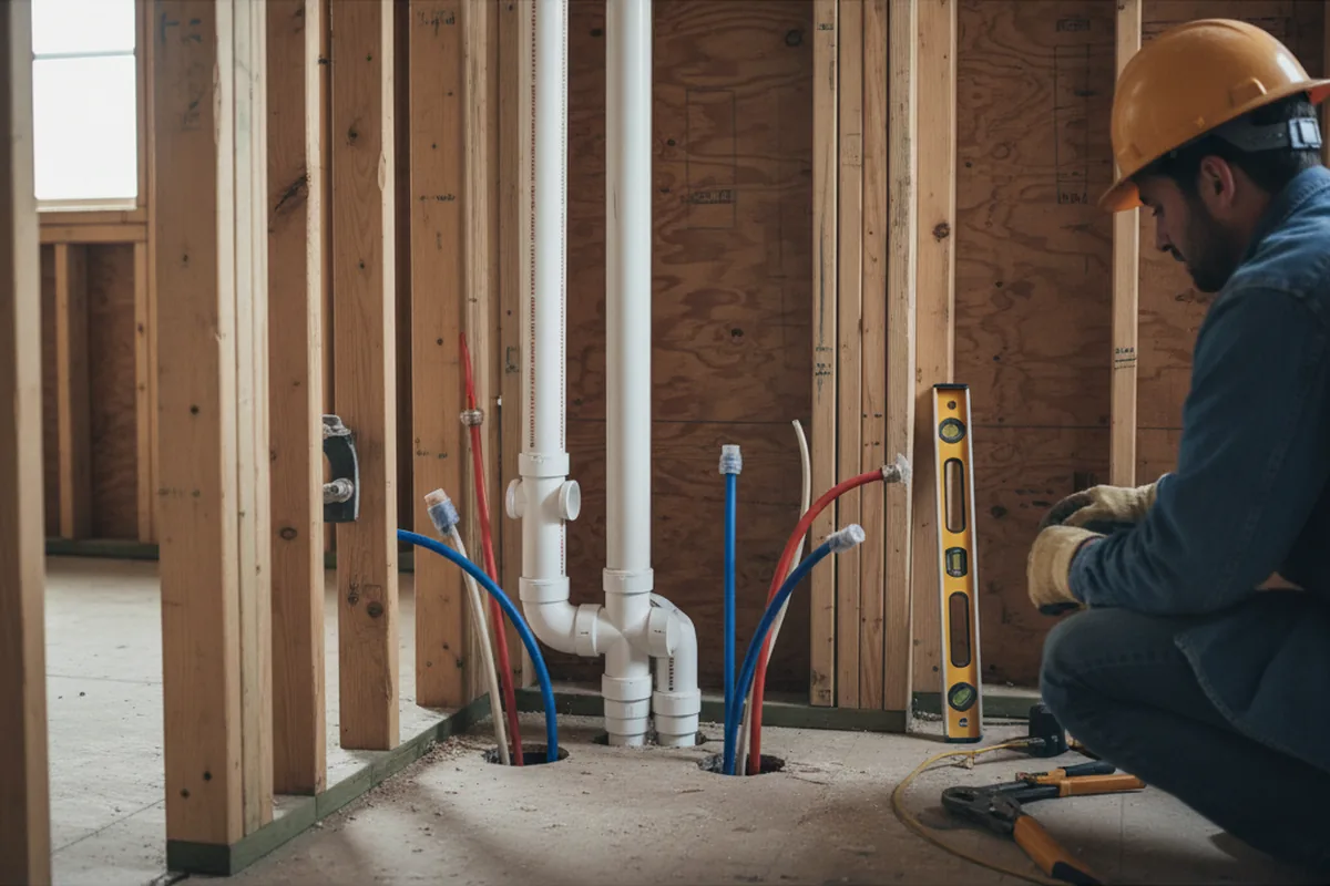 Drain and supply rough-in during Sump Pump Repair in Nellis Afb
